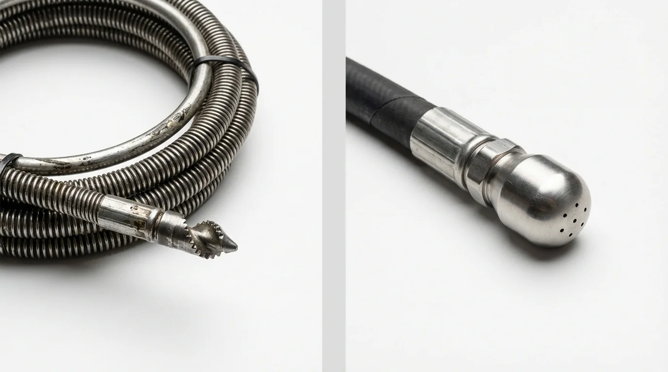 Drain snake cable and hydro jetting nozzle used for drain cleaning in Pearl, MS