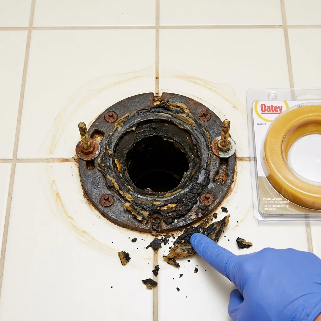 Failed wax ring showing water seepage at the base of a toilet in a Pearl, MS home